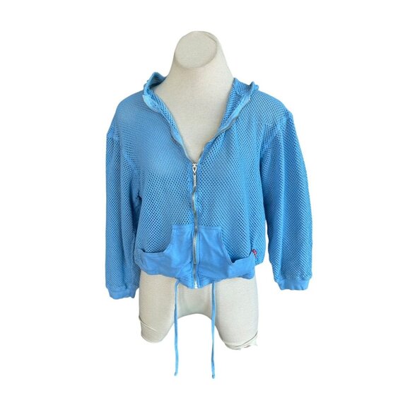 Hard Tail Forever Cornflower Bloue Mesh Open Weave Full ZipHoodie Jacket Size S - Picture 1 of 8